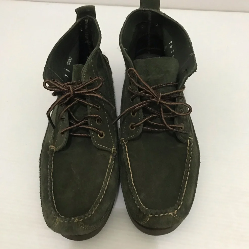 VINTAGE L.L. BEAN GREEN LEATHER LACE UP TRAIL HIKE PACKER CHUKKA BOOTS 9D